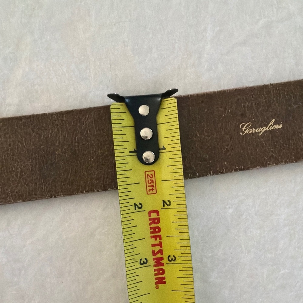 Garuglieri Italy Brown Leather Floral Embossed Belt Silver Flower Buckle Large - Picture 4 of 10